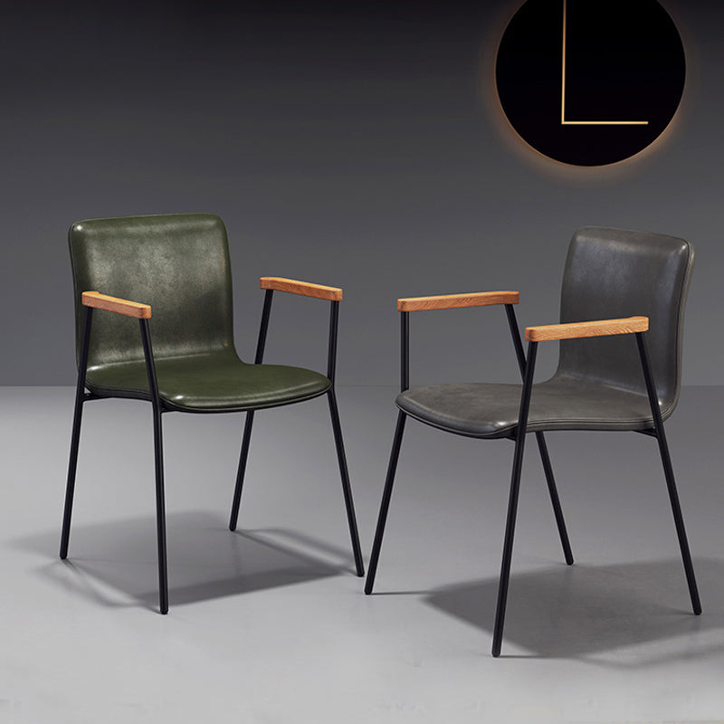Industrial Style Leather Dining Side Chairs Solid Back Armless Chairs for Home Use