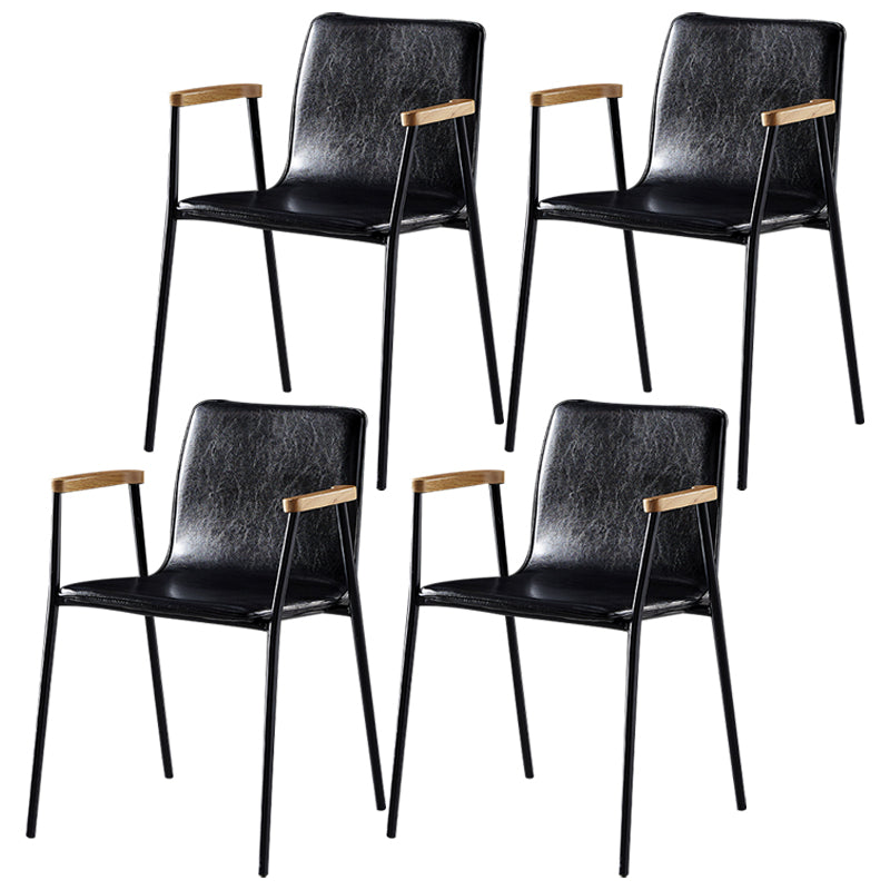 Industrial Style Leather Dining Side Chairs Solid Back Armless Chairs for Home Use