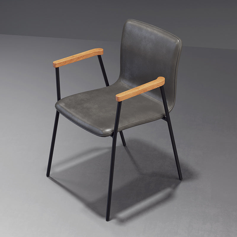 Industrial Style Leather Dining Side Chairs Solid Back Armless Chairs for Home Use