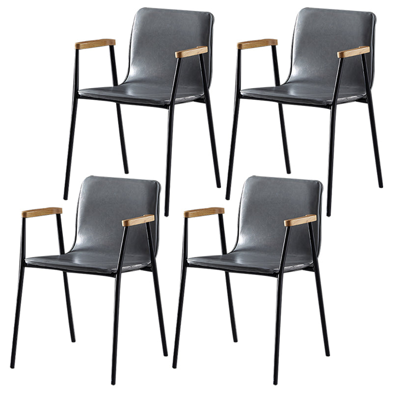 Industrial Style Leather Dining Side Chairs Solid Back Armless Chairs for Home Use