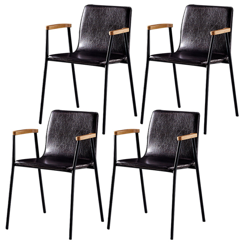 Industrial Style Leather Dining Side Chairs Solid Back Armless Chairs for Home Use
