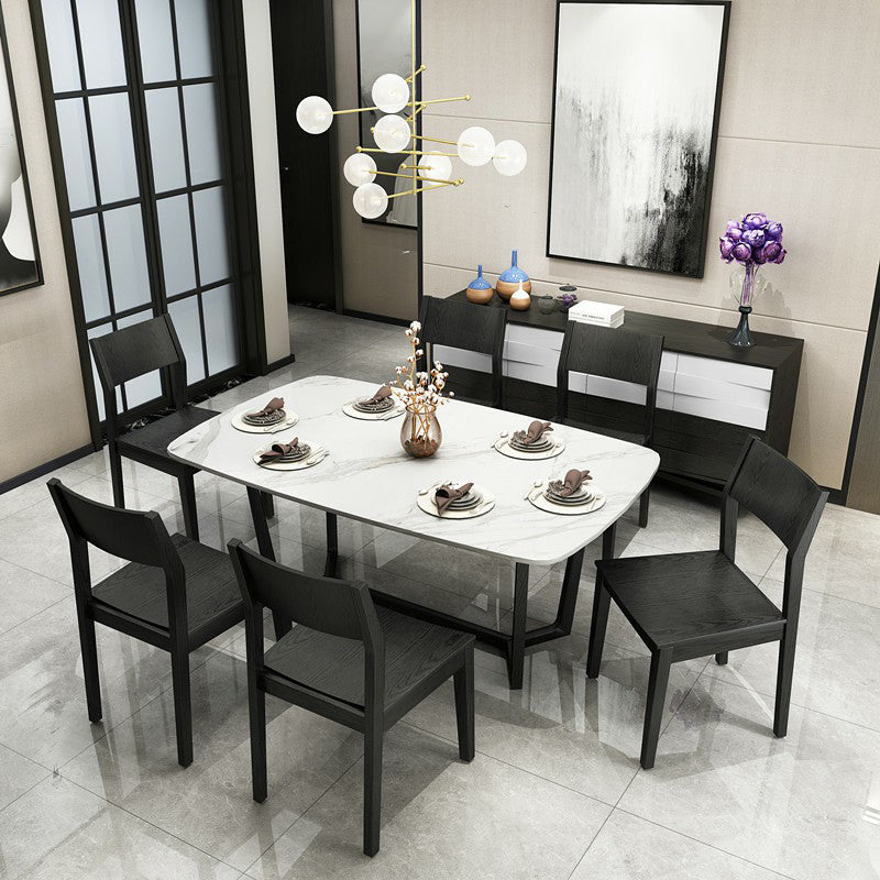 Wood Industrial Restaurant Side Chair Open Back Dining Chair with Black Legs