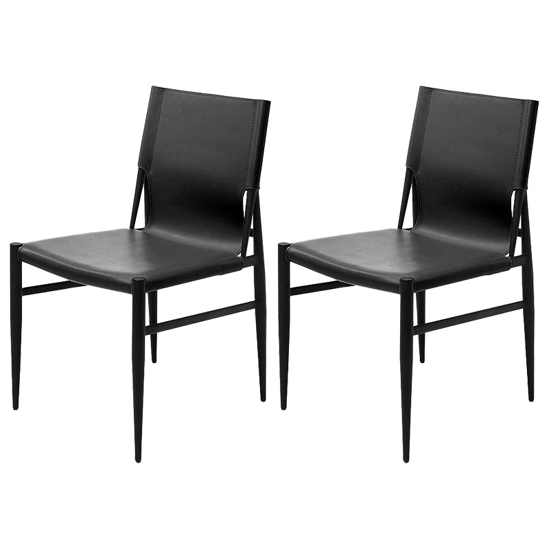 Contemporary Style Leather Dining Chair Solid Back Armless Chairs for Home