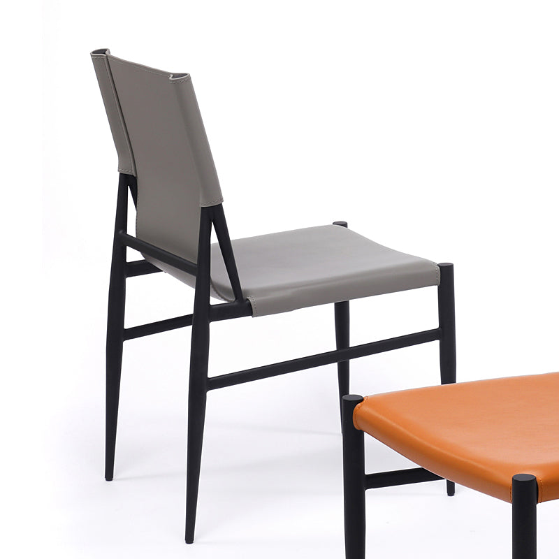 Contemporary Style Leather Dining Chair Solid Back Armless Chairs for Home