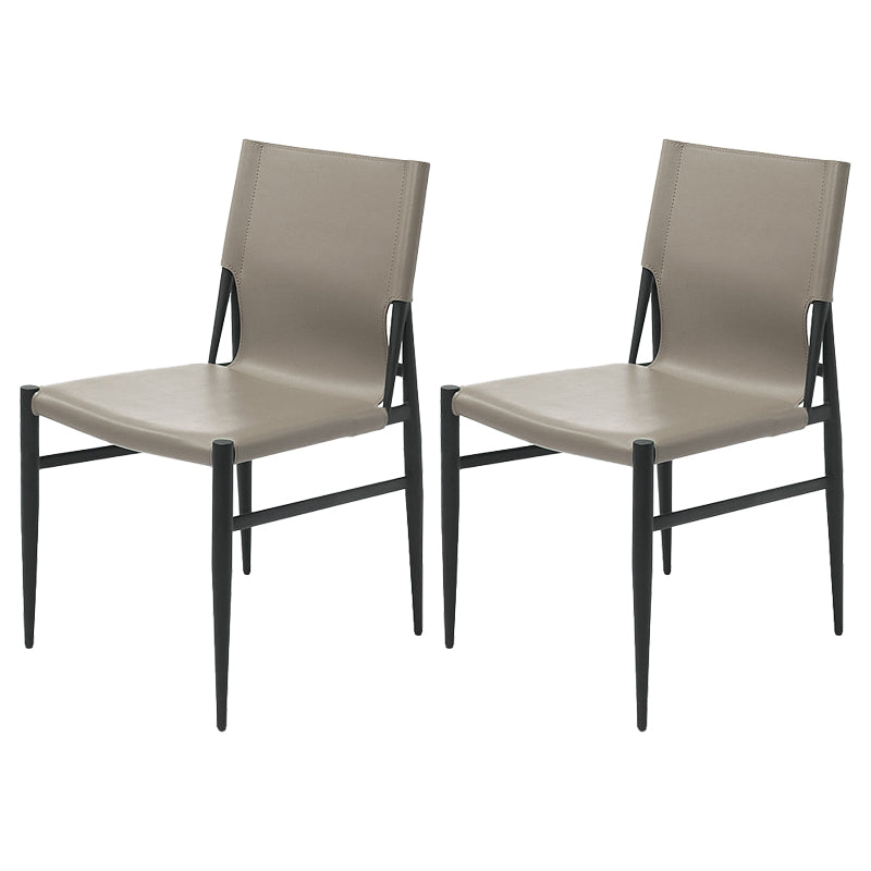 Contemporary Style Leather Dining Chair Solid Back Armless Chairs for Home