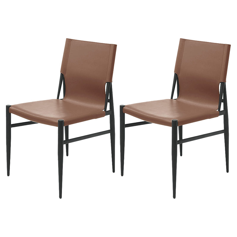 Contemporary Style Leather Dining Chair Solid Back Armless Chairs for Home