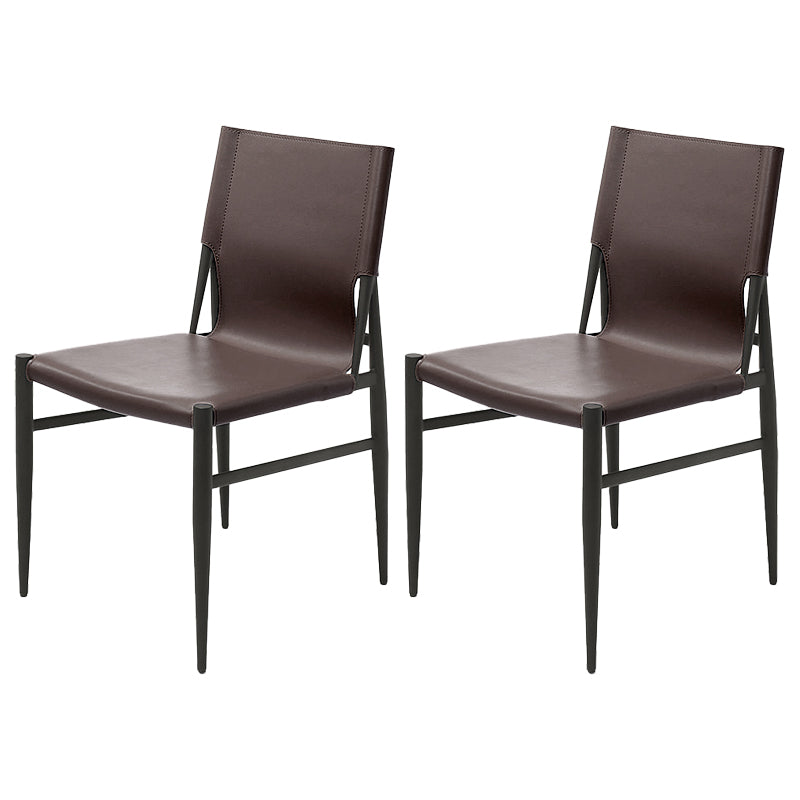 Contemporary Style Leather Dining Chair Solid Back Armless Chairs for Home