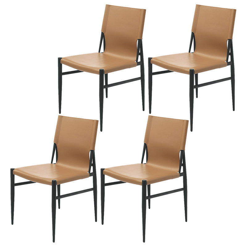 Contemporary Style Leather Dining Chair Solid Back Armless Chairs for Home