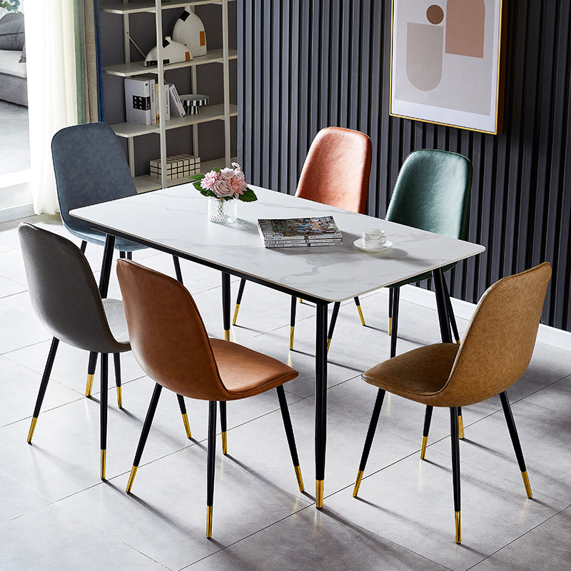 Glam Style Leather Dining Chairs for Kitchen Solid Back Armless Chairs
