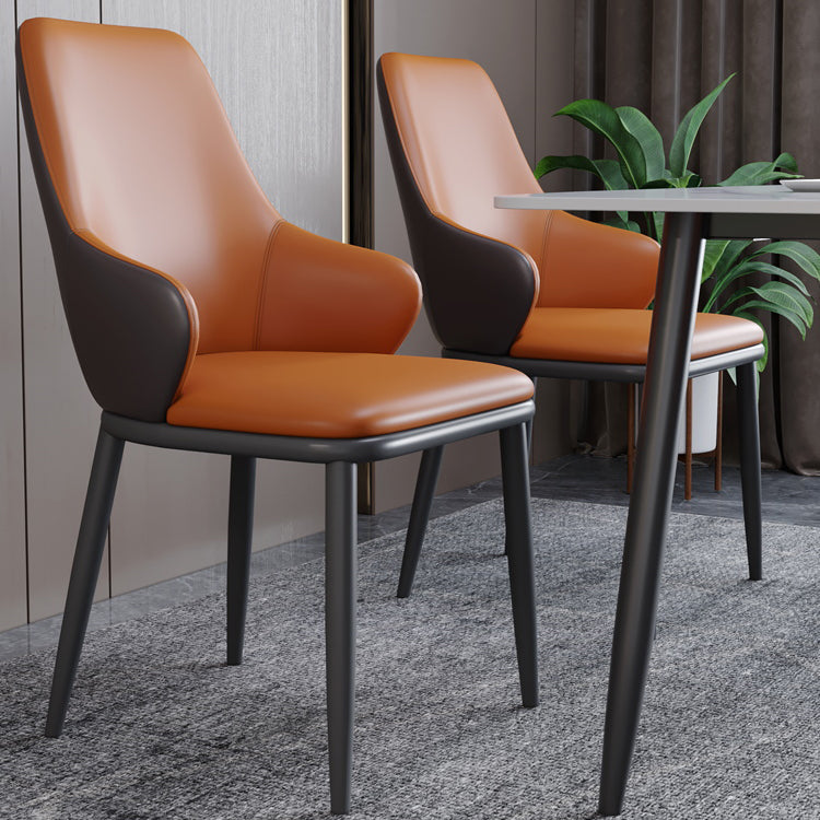 Minimalist Style Leather Dining Chairs Solid Back Upholstered Side Chair for Home