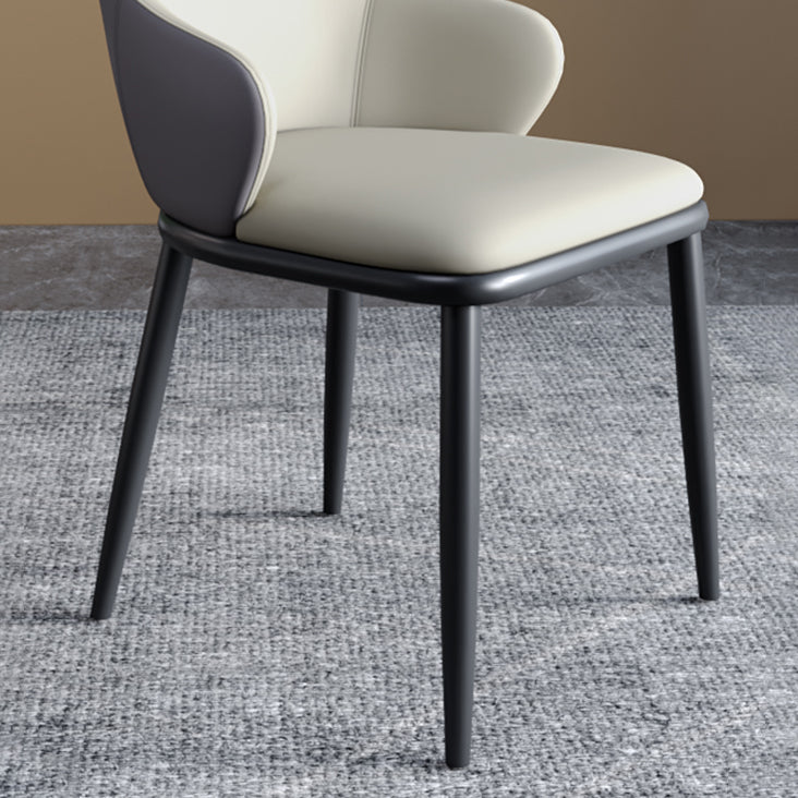 Minimalist Style Leather Dining Chairs Solid Back Upholstered Side Chair for Home