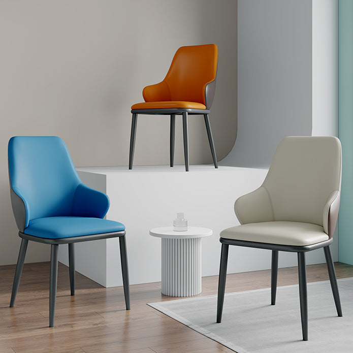 Minimalist Style Leather Dining Chairs Solid Back Upholstered Side Chair for Home