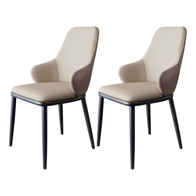 Minimalist Style Leather Dining Chairs Solid Back Upholstered Side Chair for Home