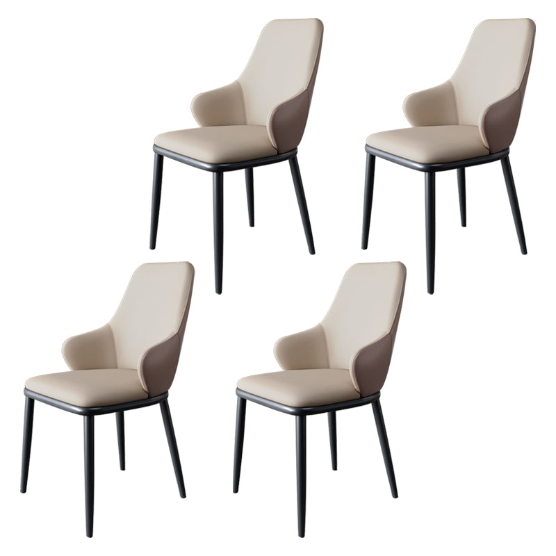 Minimalist Style Leather Dining Chairs Solid Back Upholstered Side Chair for Home