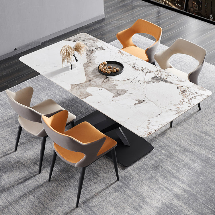 Fauteuil contemporain en simili cuir, finition mate, chaise de salle à manger à dossier ouvert