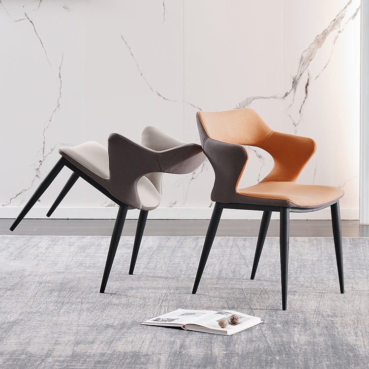 Fauteuil contemporain en simili cuir, finition mate, chaise de salle à manger à dossier ouvert
