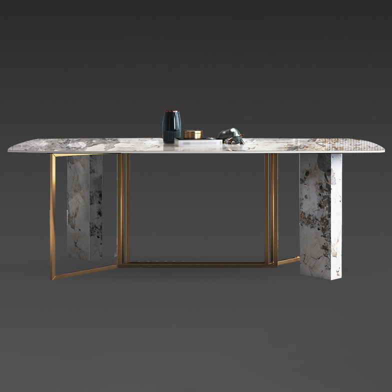 Metal Traditional Luxury Rectangle Indoor Table Sintered Stone Table for Dining Room