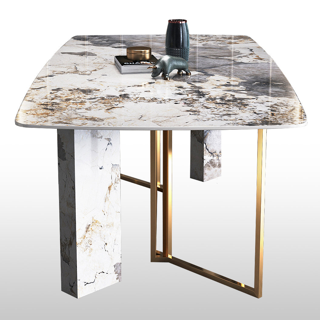 Metal Traditional Luxury Rectangle Indoor Table Sintered Stone Table for Dining Room
