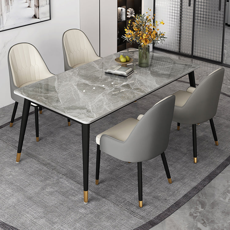 Contemporary Style Stone Dining Table Rectangle 4 Legs Table for Dining Room