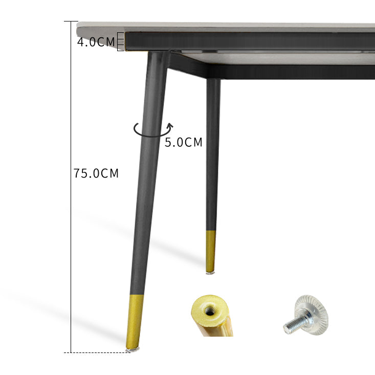 Contemporary Style Stone Dining Table Rectangle 4 Legs Table for Dining Room