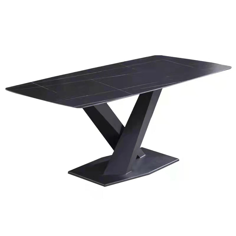 Mesa de comedor de cocina de forma rectangular contemporánea Mesa de comedor de piedra sinterizada con base de pedestal