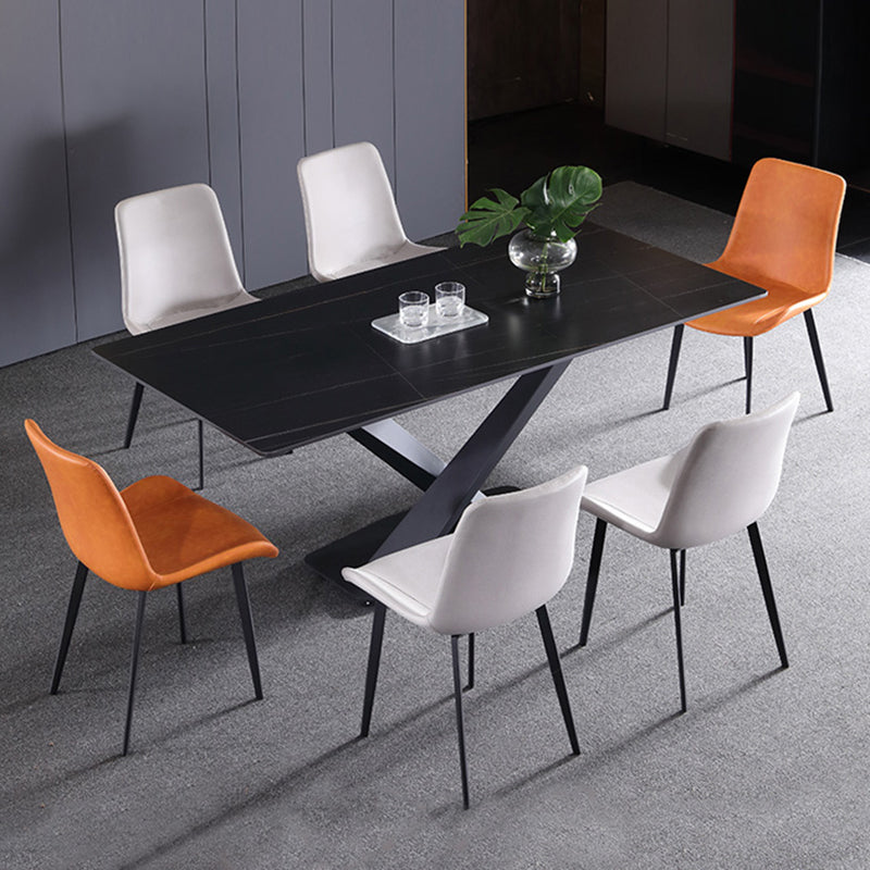 Mesa de comedor de cocina de forma rectangular contemporánea Mesa de comedor de piedra sinterizada con base de pedestal