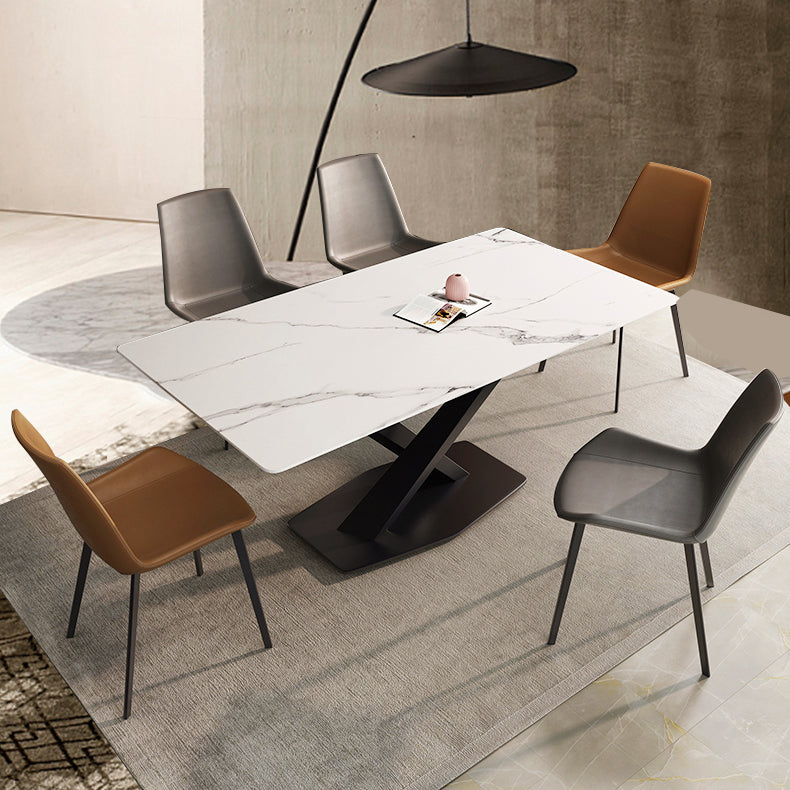 Mesa de comedor de cocina de forma rectangular contemporánea Mesa de comedor de piedra sinterizada con base de pedestal