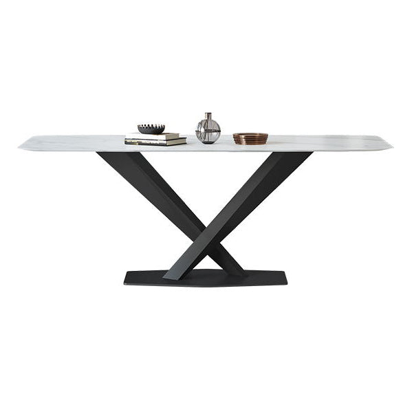 Mesa de comedor de cocina de forma rectangular contemporánea Mesa de comedor de piedra sinterizada con base de pedestal