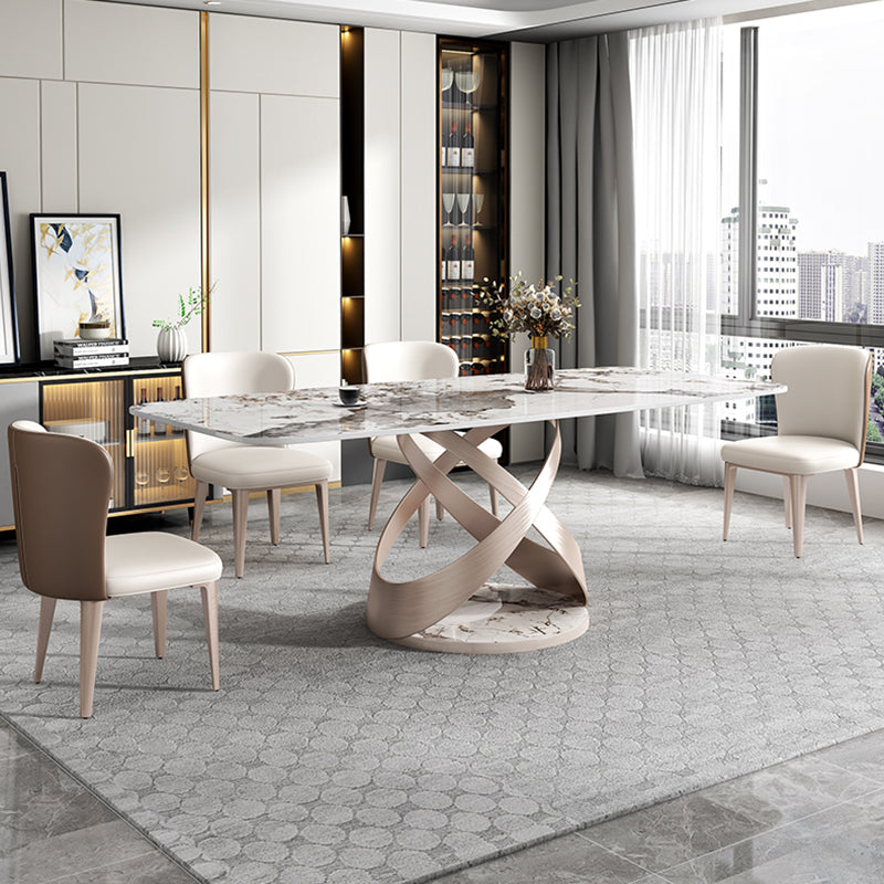 Metal Traditional Luxury Rectangle Dining Table Sintered Stone Table with Pedestal Base