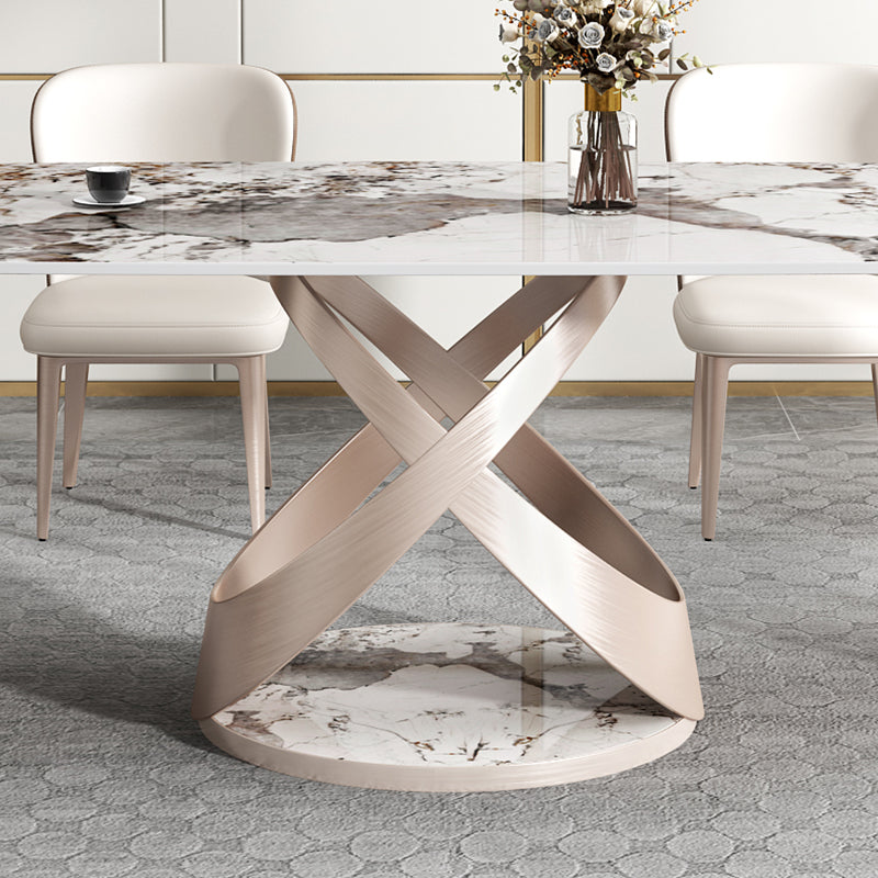 Metal Traditional Luxury Rectangle Dining Table Sintered Stone Table with Pedestal Base