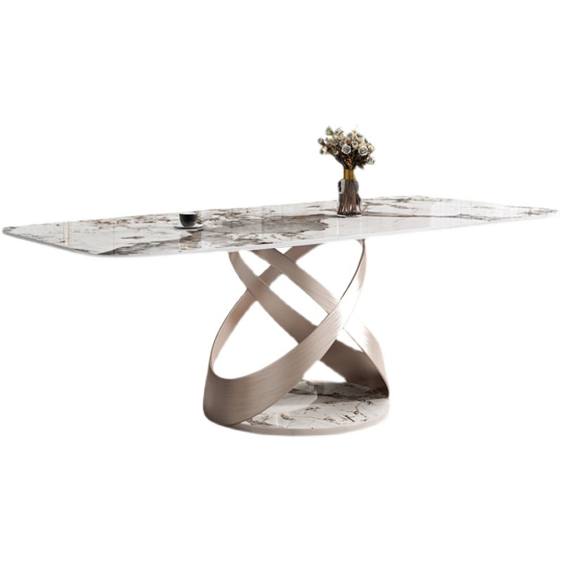 Metal Traditional Luxury Rectangle Dining Table Sintered Stone Table with Pedestal Base