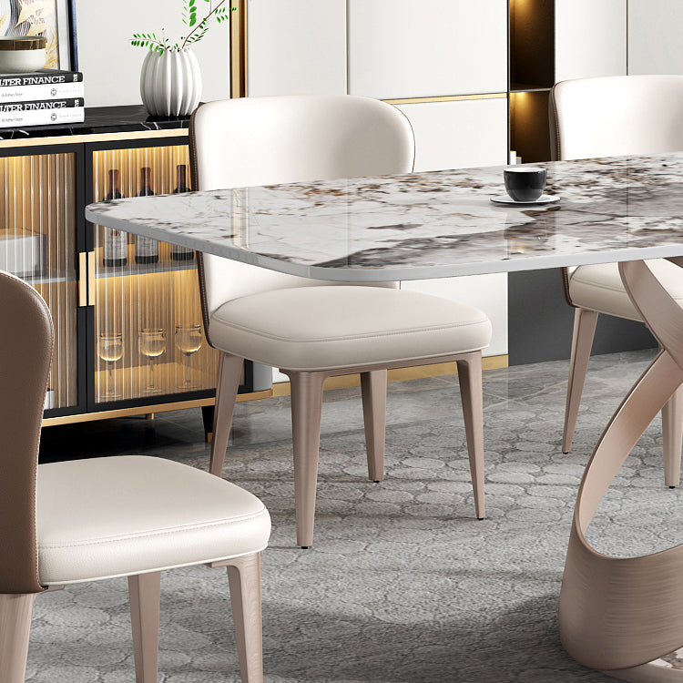 Metal Traditional Luxury Rectangle Dining Table Sintered Stone Table with Pedestal Base