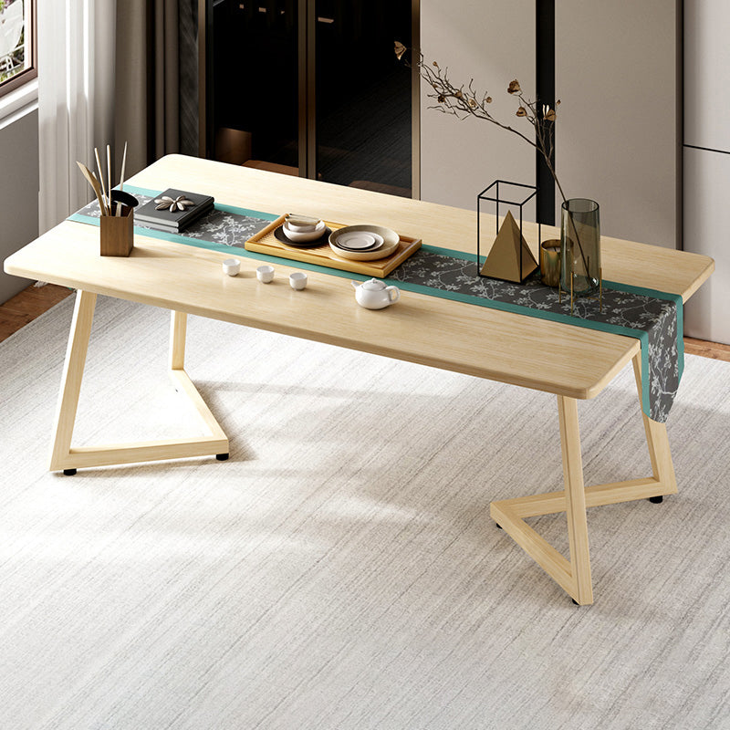 Mesa de comedor moderna con forma rectangular, mesa fija de color madera con madera