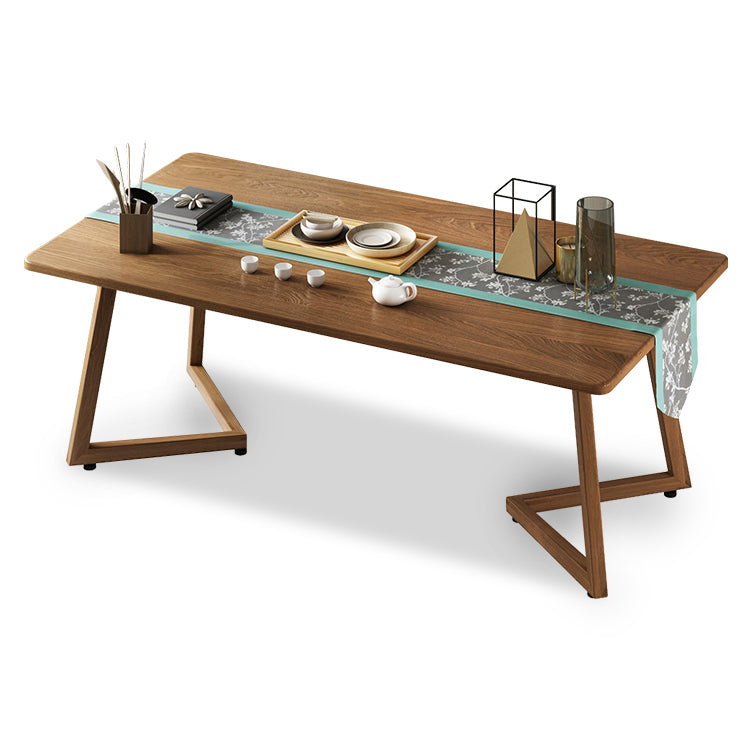 Mesa de comedor moderna con forma rectangular, mesa fija de color madera con madera