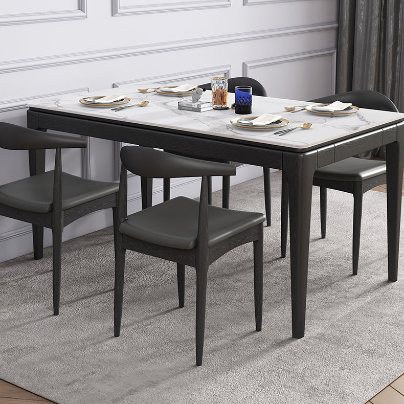 Modern Style Home Sintered Stone Dining Table Rectangle Shape Table with Ash Wood Base