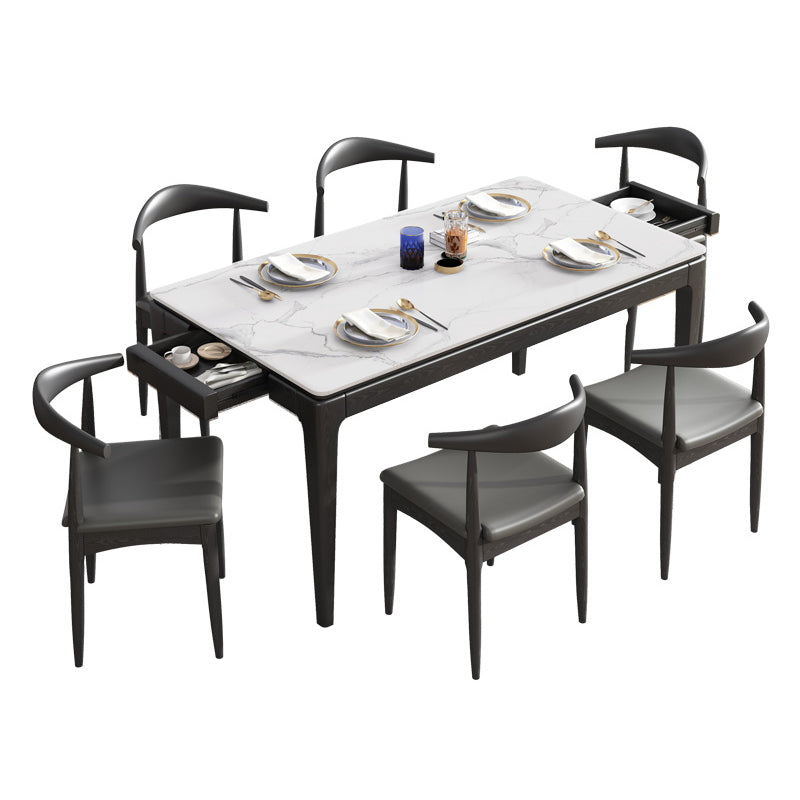 Modern Style Home Sintered Stone Dining Table Rectangle Shape Table with Ash Wood Base