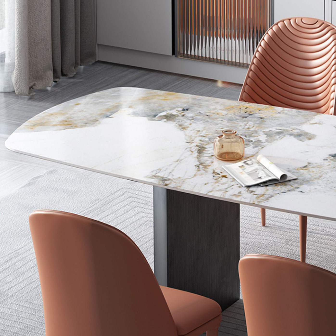 Metalen moderne rechthoekige binnentafel Gesinterde stenen tafel voor eetkamer