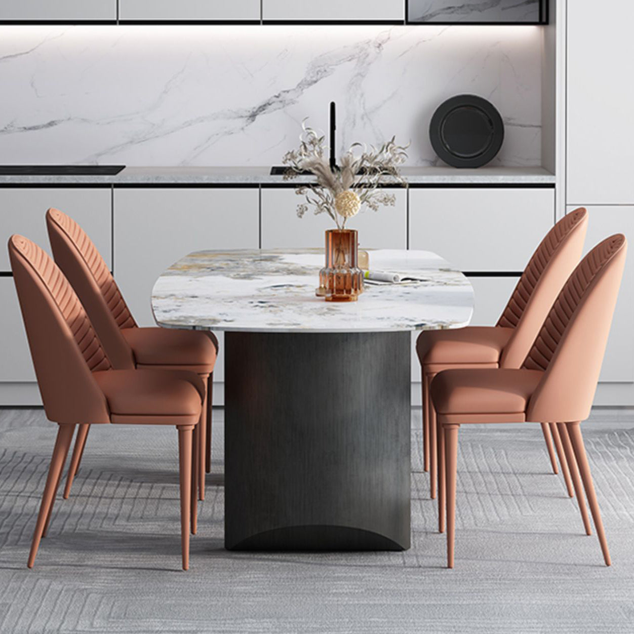 Metalen moderne rechthoekige binnentafel Gesinterde stenen tafel voor eetkamer