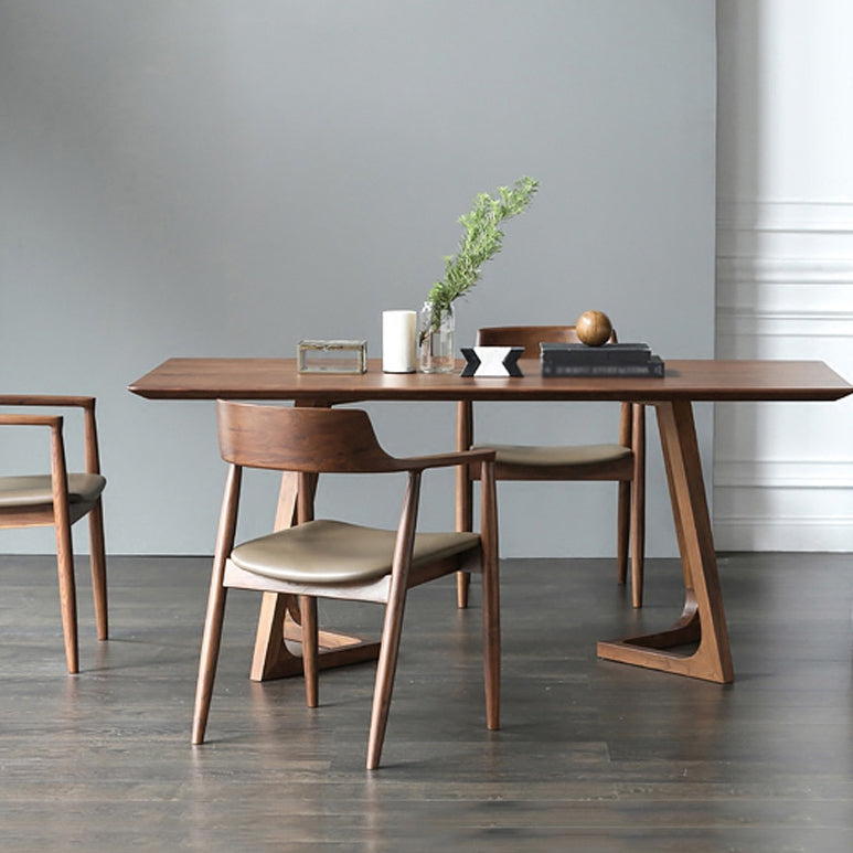 Modern Solid Wood Brown Dining Table Rectangle Shape Dining Table with Double Pedestal Bases
