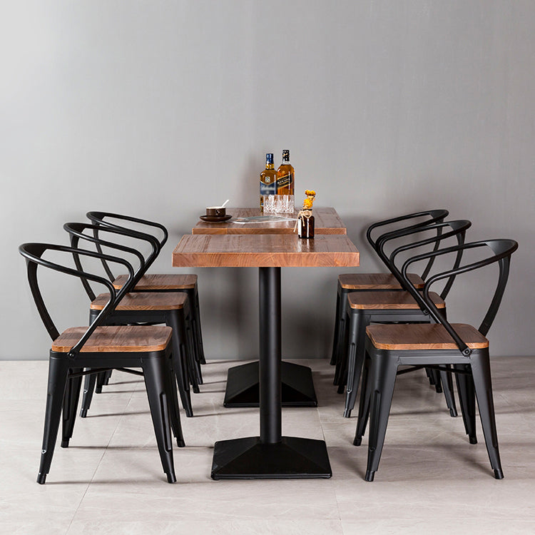 Solid Wood Industrial Style Dining Table Brown Table with Black Frame for Dinning Room