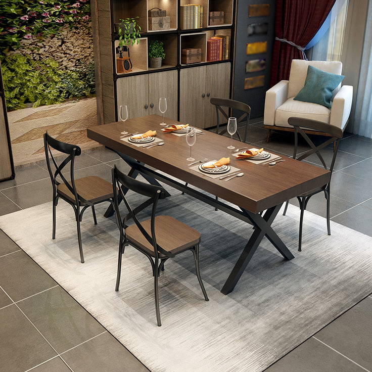 Industrial Style Solid Wood Dining Table Metallic Trestle Base Rectangle Table for Home