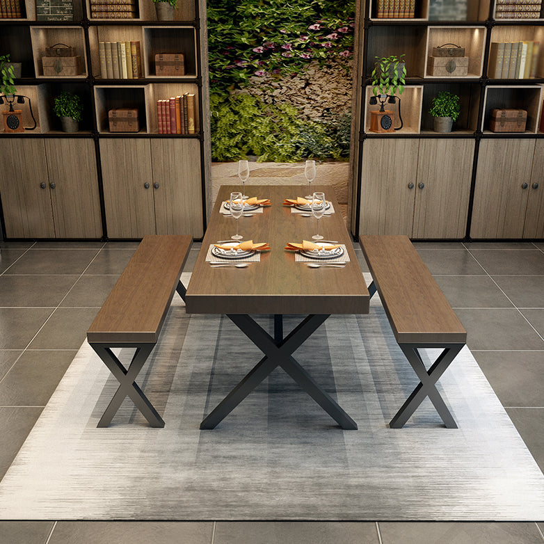 Industrial Style Solid Wood Dining Table Metallic Trestle Base Rectangle Table for Home