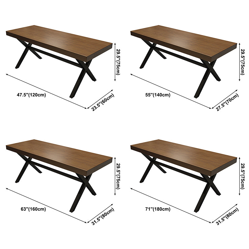 Industrial Style Solid Wood Dining Table Metallic Trestle Base Rectangle Table for Home