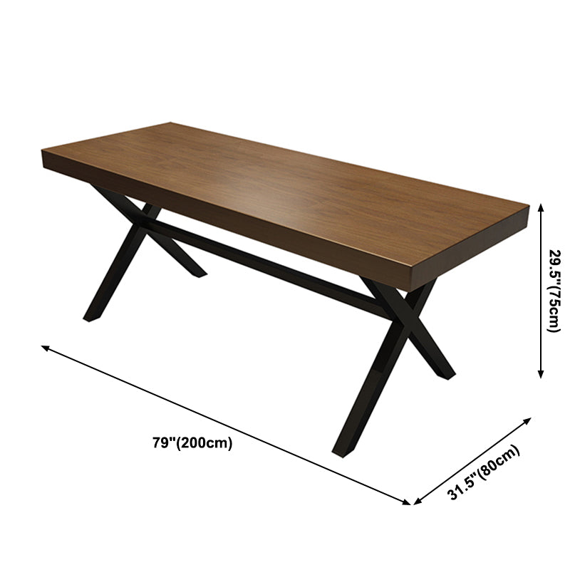Industrial Style Solid Wood Dining Table Metallic Trestle Base Rectangle Table for Home