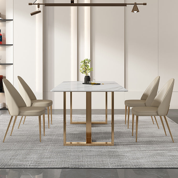 Glam Sintered Stone White Dining Table Rectangle Kitchen Dining Table for Kitchen