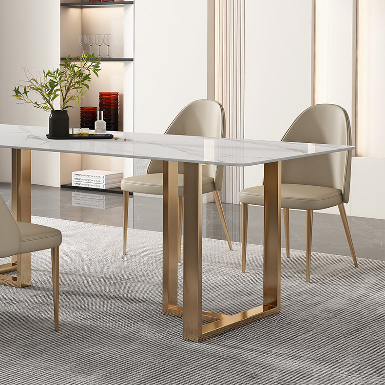 Glam Sintered Stone White Dining Table Rectangle Kitchen Dining Table for Kitchen