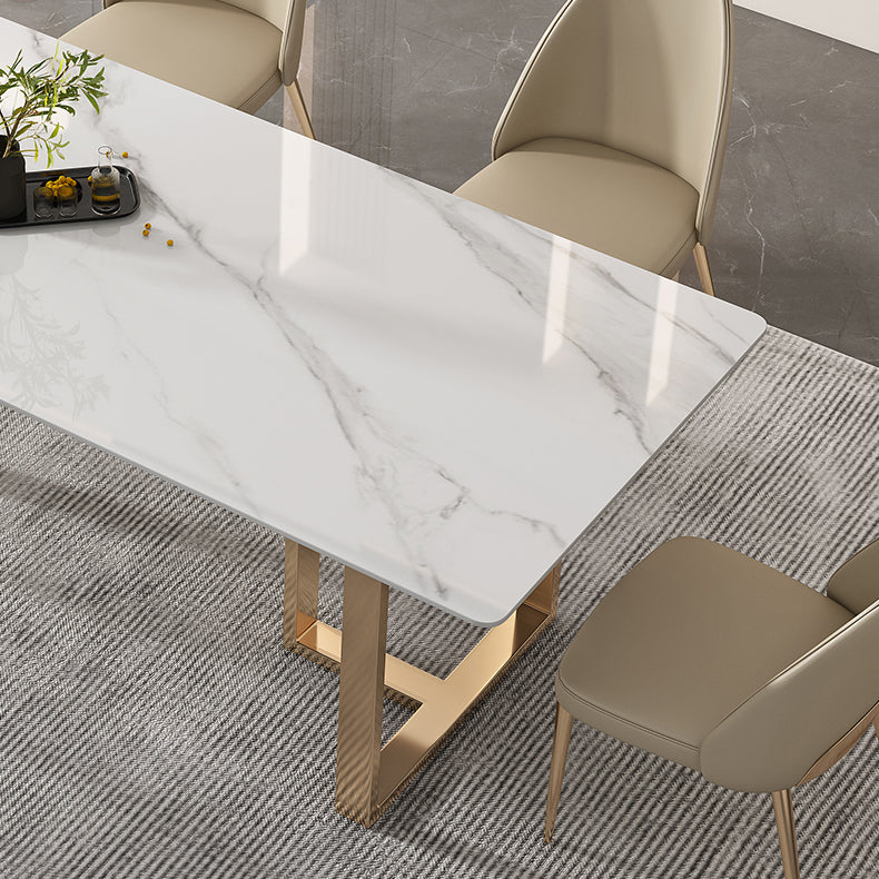 Glam Sintered Stone White Dining Table Rectangle Kitchen Dining Table for Kitchen