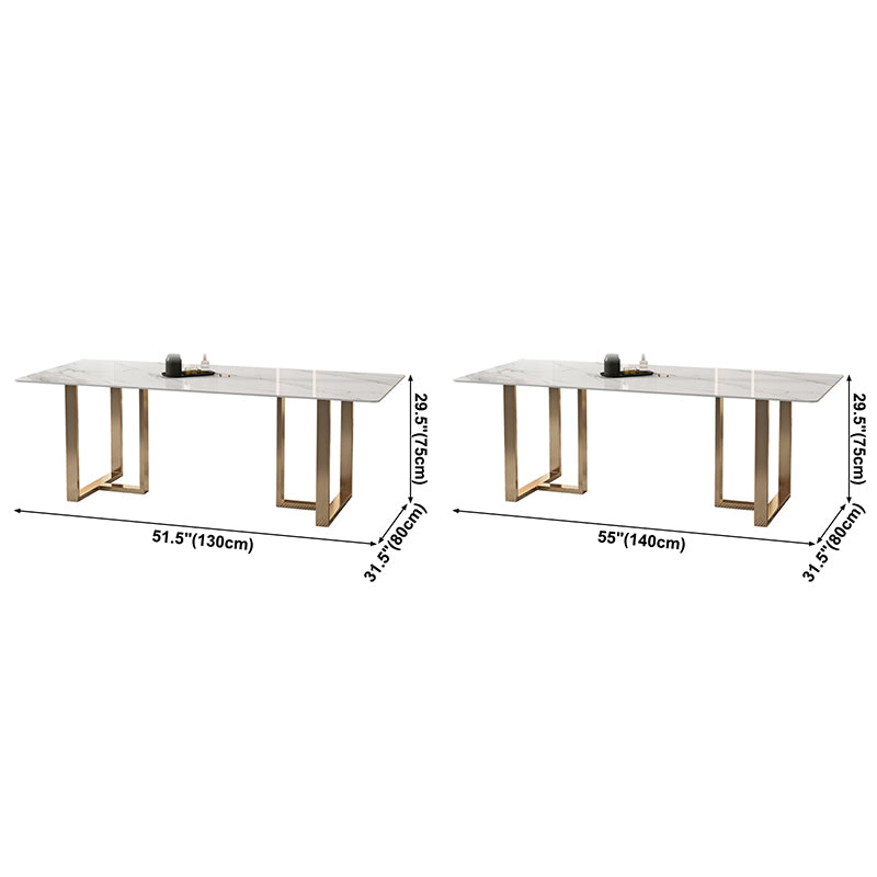 Glam Sintered Stone White Dining Table Rectangle Kitchen Dining Table for Kitchen