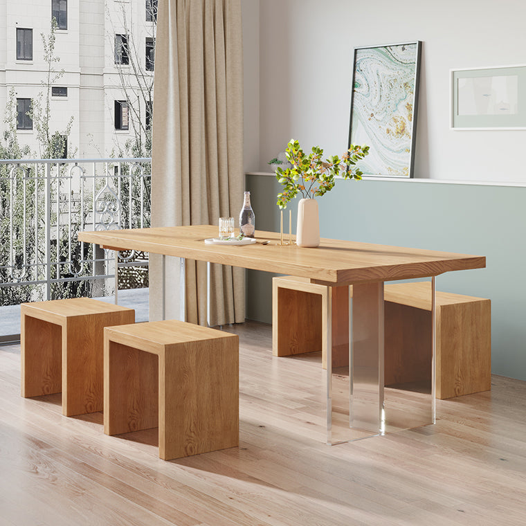Contemporary Khaki Standard Dining Table Solid Wood Rectangle Dining Table with Double Pedestal Base