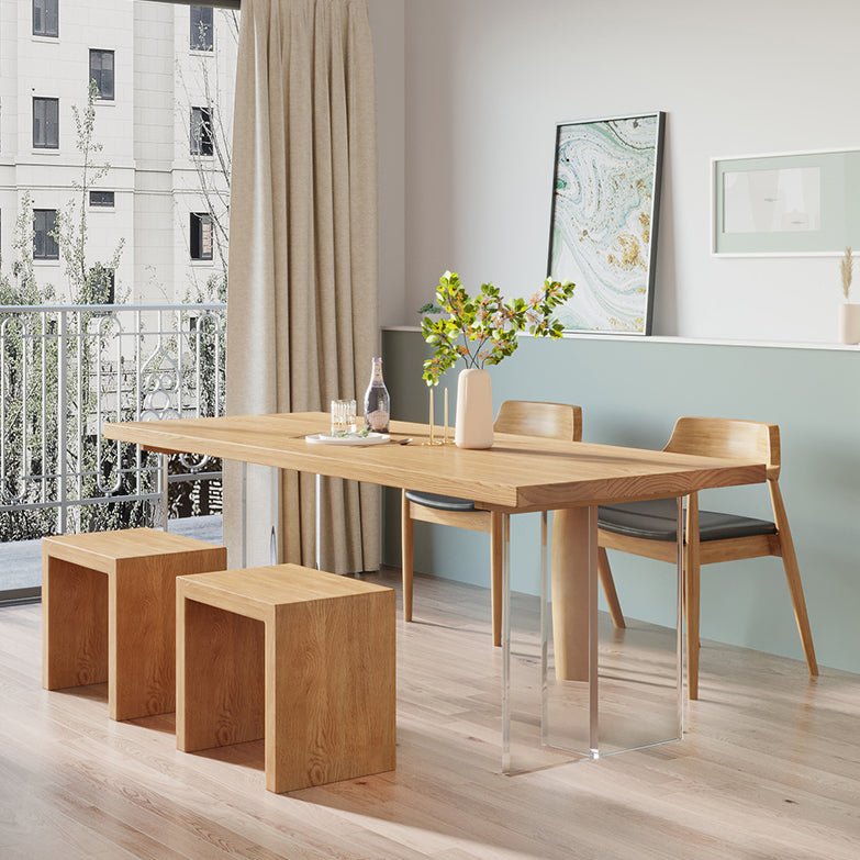 Contemporary Khaki Standard Dining Table Solid Wood Rectangle Dining Table with Double Pedestal Base
